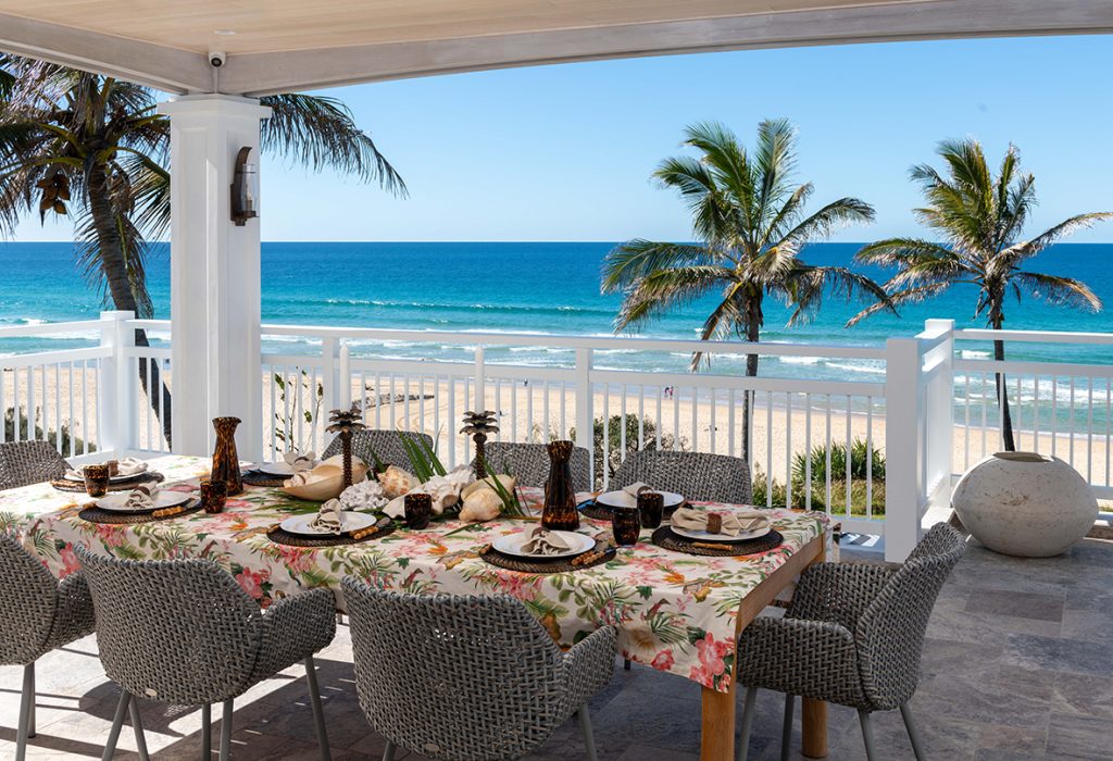 Hampton homes - outdoor dining area with views of the beach