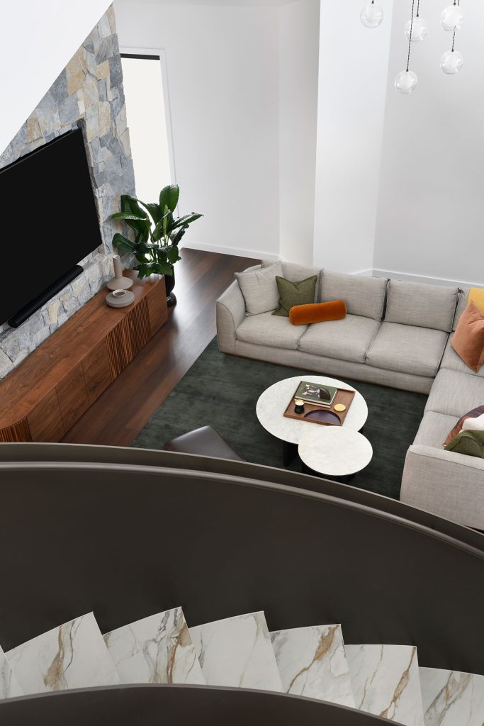 Studio James Interiors - living room from above the stairs